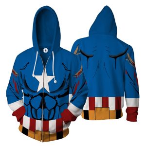 Captain America Comic Cosplay Zip Up Hoodie Jacket XS