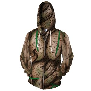 Guardians Of The Galaxy Groot Cosplay Zip Up Hoodie Jacket   