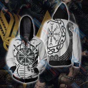 Vikings - Vegvisir symbol Unisex 3D T-shirt Zip Hoodie XS 