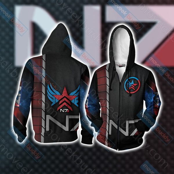 Mass Effect - Paragon Renegade N7 Unisex 3D T-shirt Zip Hoodie XS