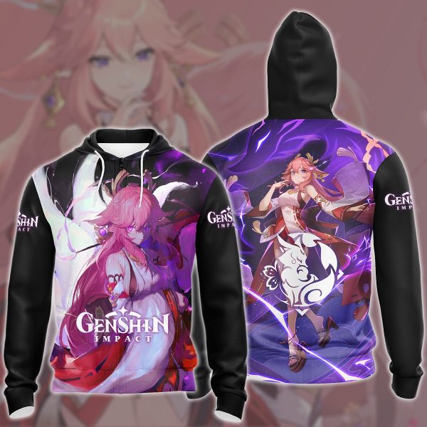 Genshin Impact Yae Miko Video Game All Over Printed T-shirt Tank Top Zip Hoodie Pullover Hoodie Hawaiian Shirt Beach Shorts Joggers Zip Hoodie S