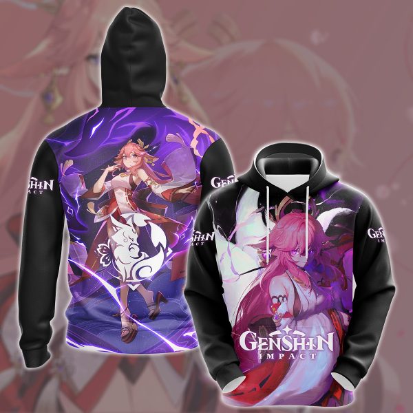 Genshin Impact Yae Miko Video Game All Over Printed T-shirt Tank Top Zip Hoodie Pullover Hoodie Hawaiian Shirt Beach Shorts Joggers Hoodie S