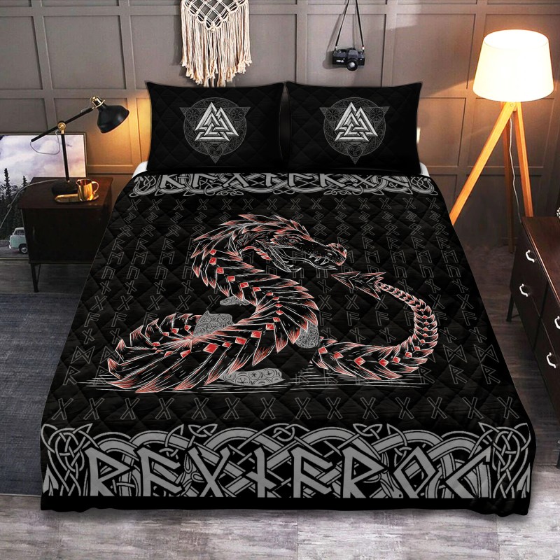 Viking Quilt Bedding Set Jormungandr Valknut