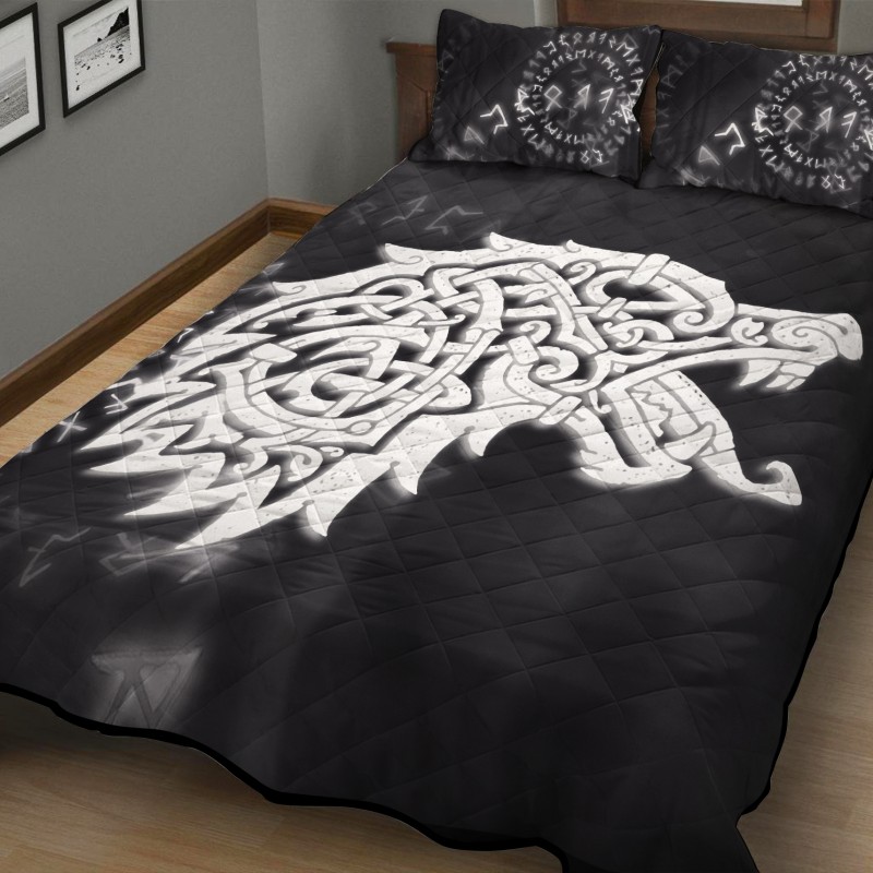 Viking Quilt Bedding Set Wolf Celtic And Rune