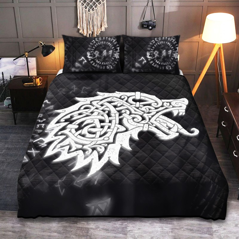 Viking Quilt Bedding Set Wolf Celtic And Rune