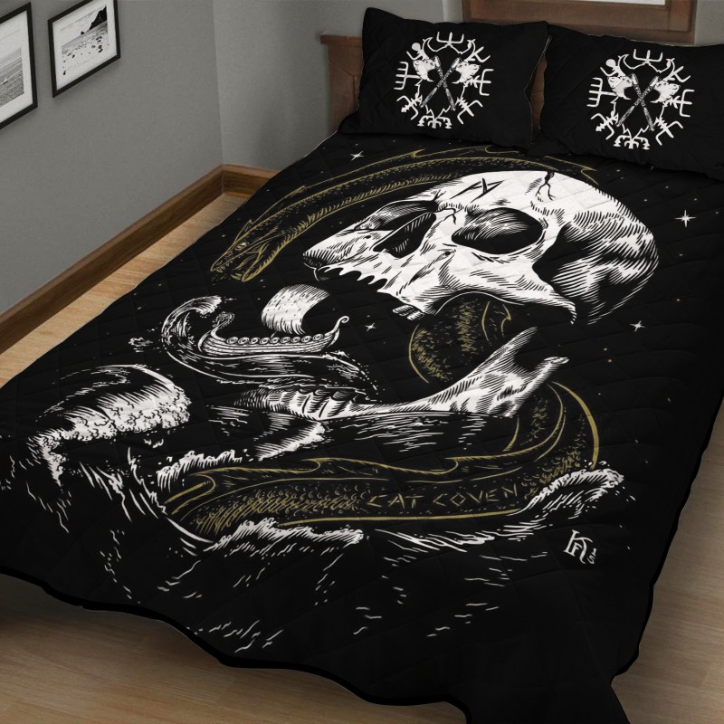 Viking Quilt Bedding Set Jörmungandr With Skull