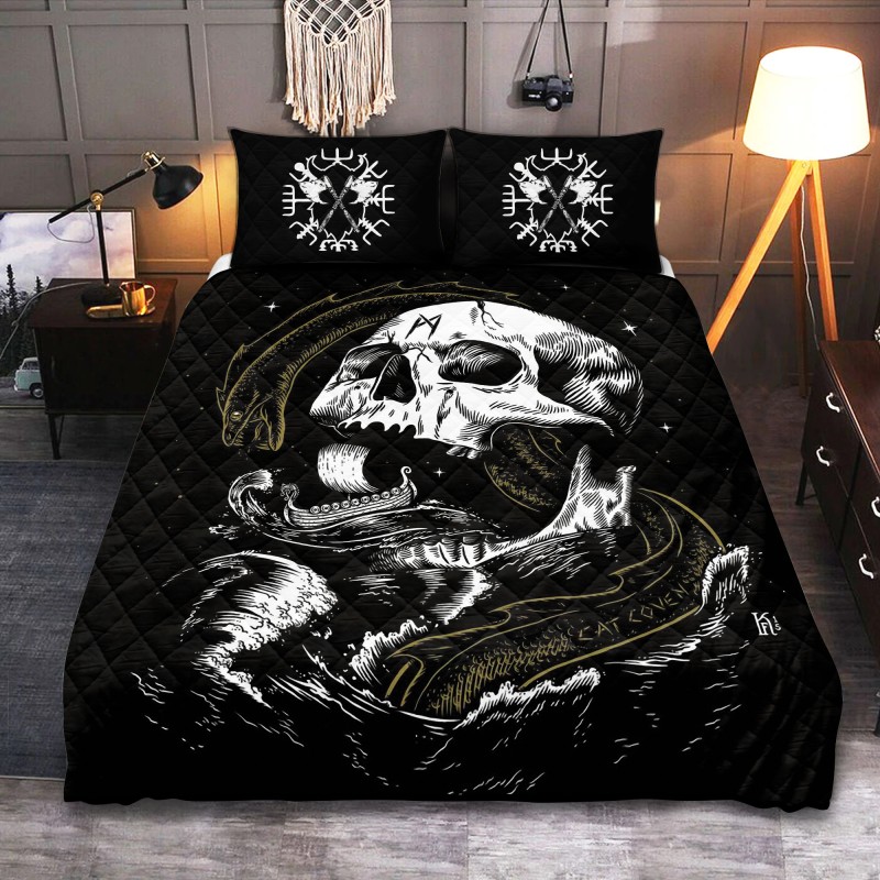 Viking Quilt Bedding Set Jörmungandr With Skull