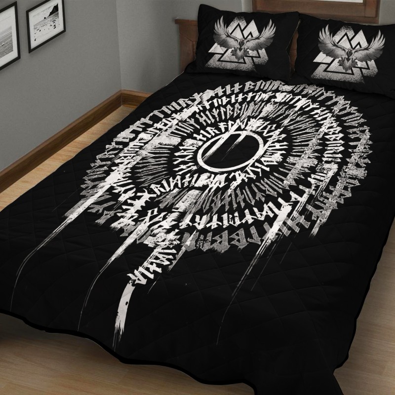 Viking Quilt Bedding Set Ravens And Rune Art