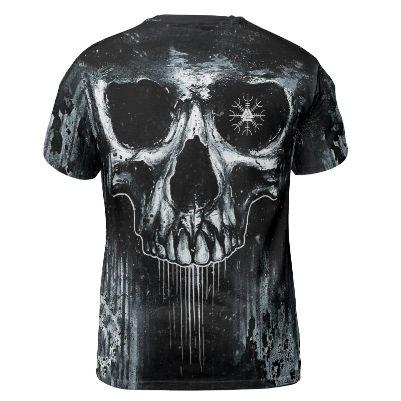 Viking T-shirt Weathered Aegishjalmr Skull In Decay Art Back