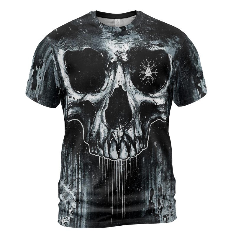 Viking T-shirt Weathered Aegishjalmr Skull In Decay Art Front