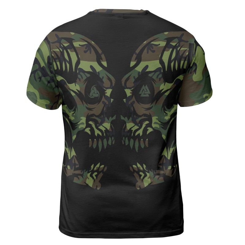 Viking T-shirt Skull Camo Valknut And Triple Horn Of Odin Back