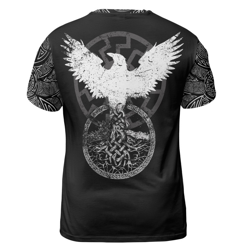 Viking T-shirt Wolf Skin Skull Raven Yggdrasil Back