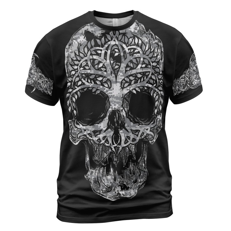 Viking T-shirt Grunge Yggdrasil Skull Fenrir Camo Front