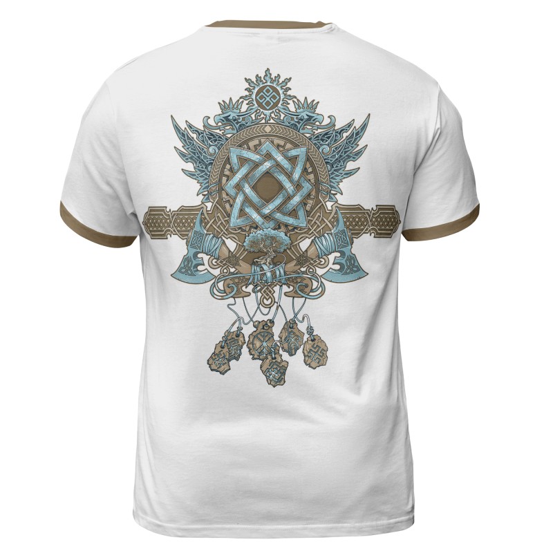 Viking T-shirt Swings Axe Wolf Dreamcatcher Back