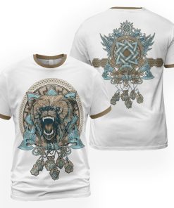 Viking T-shirt Swings Axe Wolf Dreamcatcher