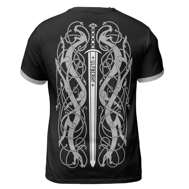 Viking T-shirt Odin Raven Art Ulfberht Sword Back