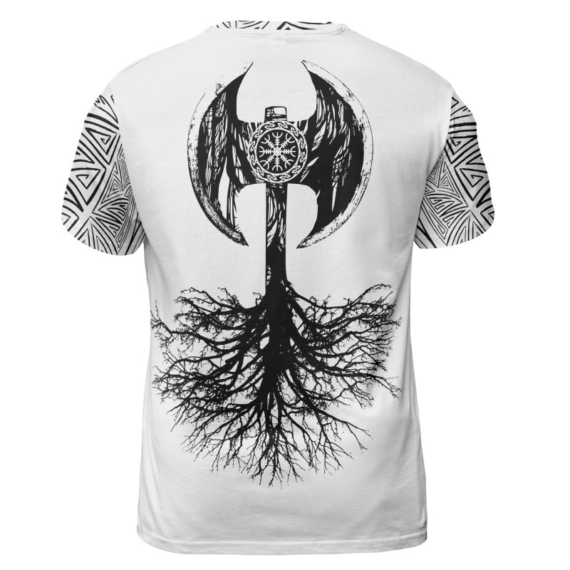 Viking T-shirt Skull Warrior Tree Of Life Axe Back