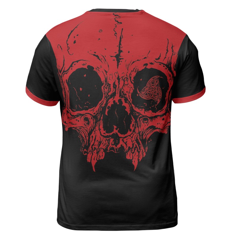 Viking T-shirt Red Skull Triple Horn of Odin Back