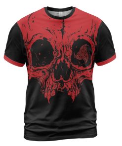 Viking T-shirt Red Skull Triple Horn of Odin Front