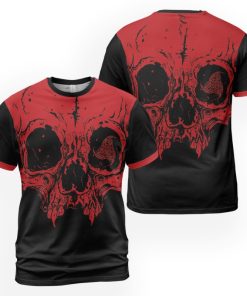 Viking T-shirt Red Skull Triple Horn of Odin