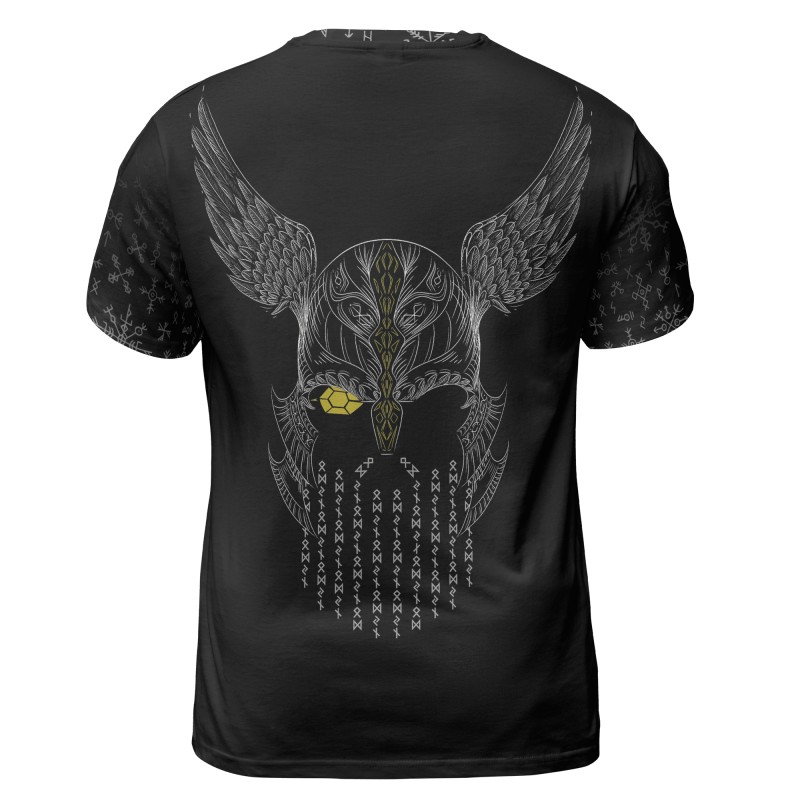 Viking T-shirt Fenrir Wolf And Odin Art Back