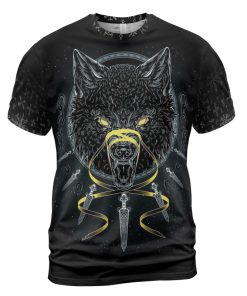 Viking T-shirt Fenrir Wolf And Odin Art Front