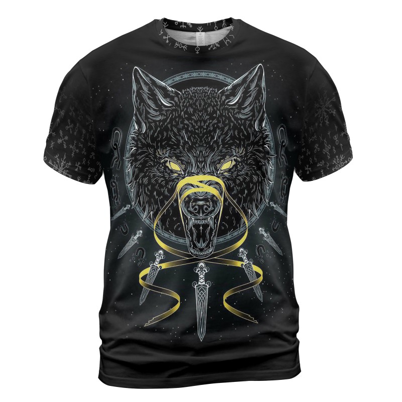 Viking T-shirt Fenrir Wolf And Odin Art Front