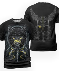 Viking T-shirt Fenrir Wolf And Odin Art