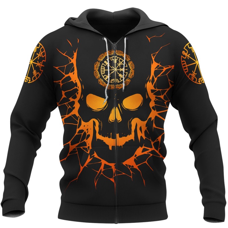 Viking Hoodie Skull And Backbone Is An Ax Zip