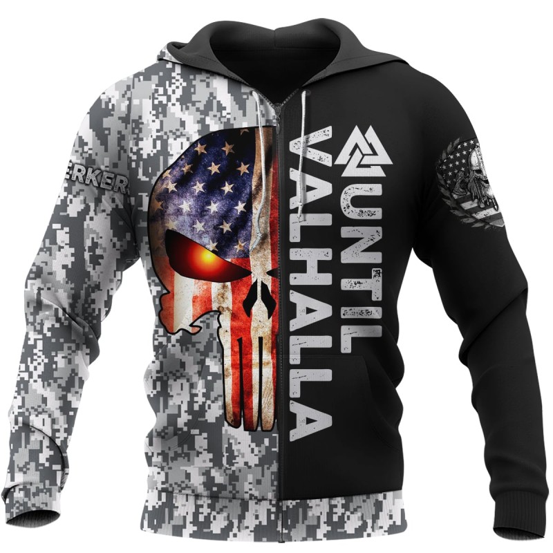 Viking hoodie Until Valhalla Skull Camouflaged Zip