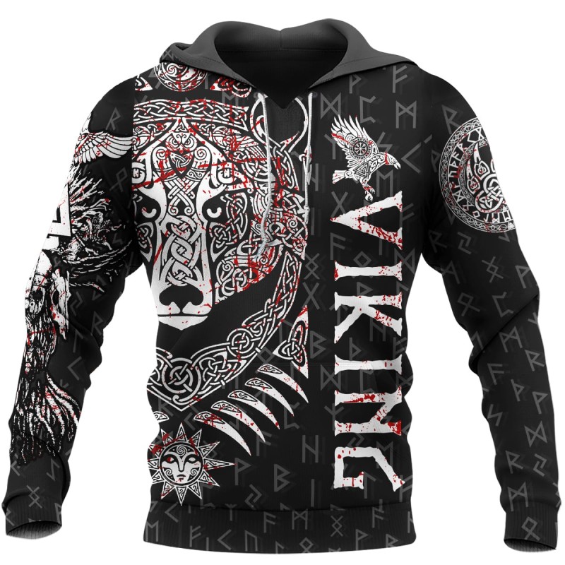 Viking Hoodie Bear And Wolf Celtic Art Front