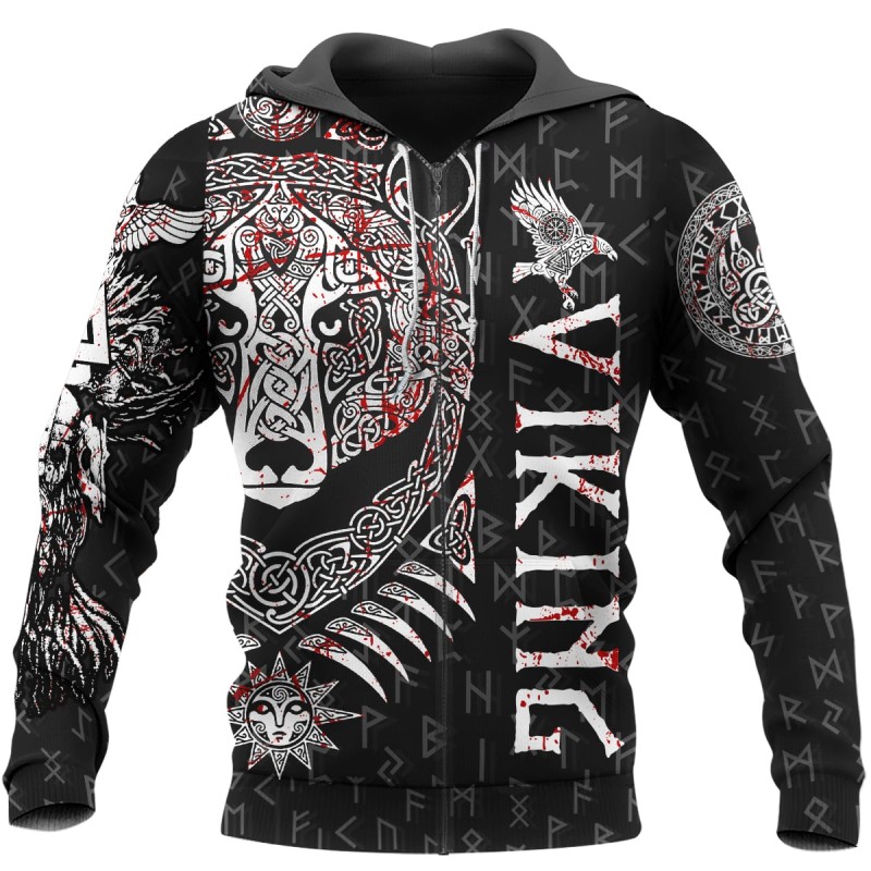 Viking Hoodie Bear And Wolf Celtic Art Zip