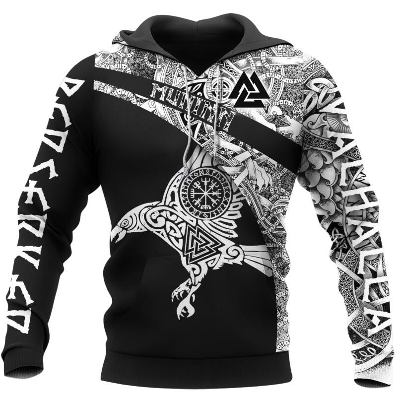 Viking Hoodie Muninn And Huginn Raven Art Front