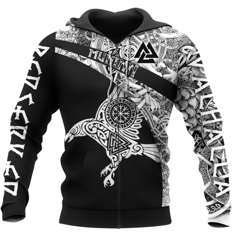 Viking Hoodie Muninn And Huginn Raven Art Zip