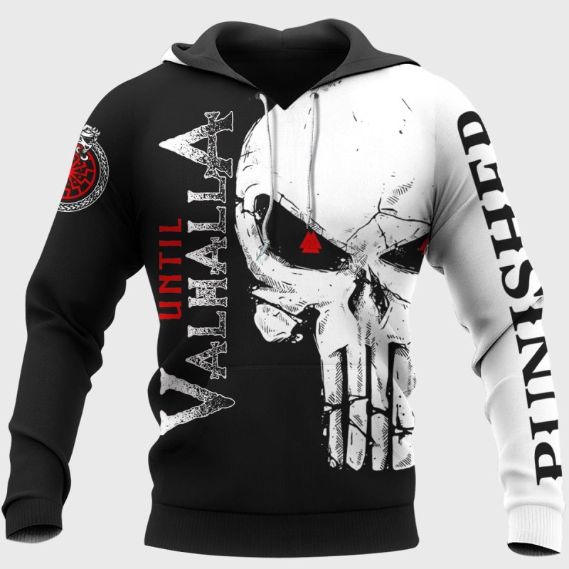 Viking Hoodie Until Valhalla Heathen Axe Flag Front