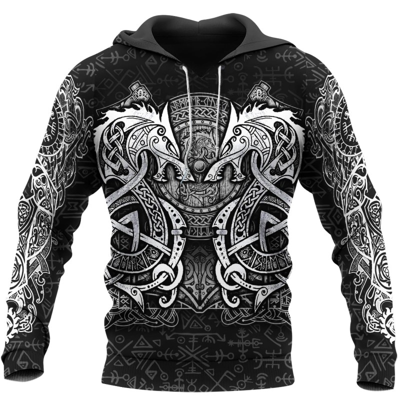 Viking Hoodie Fenrir Raven Hammer Front