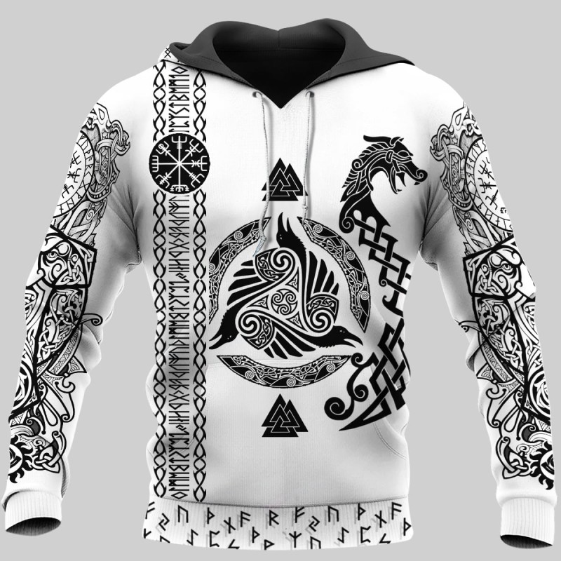 Viking Hoodie Norse Wolf Raven Ship Rune Front