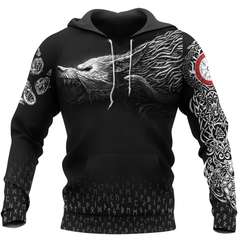 Viking Hoodie Fenrir Norse Wolf Rune Front