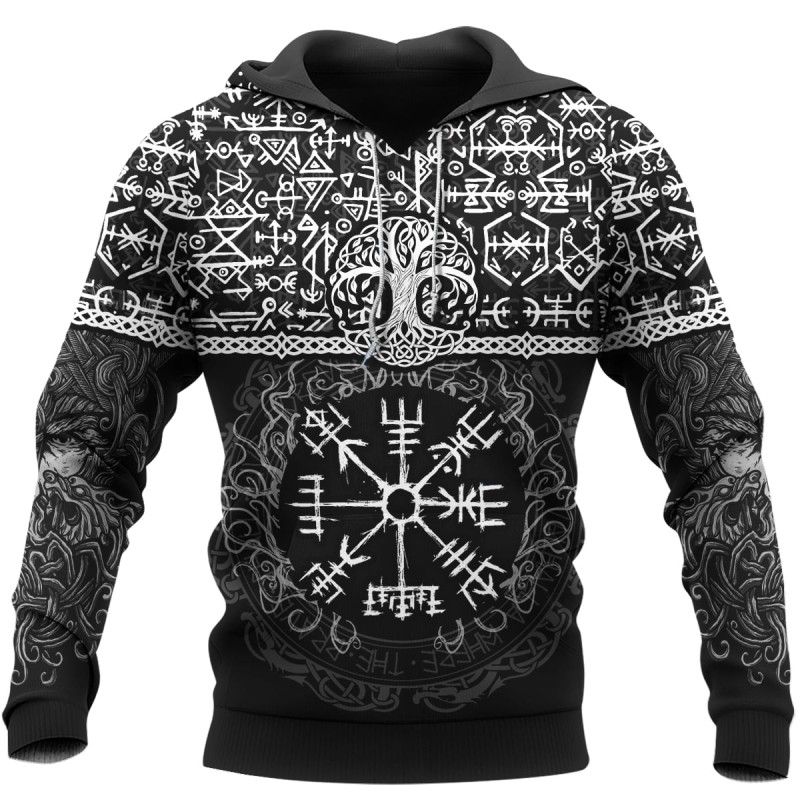 Viking Hoodie Runic Vegvisir And Rune Symbol Front