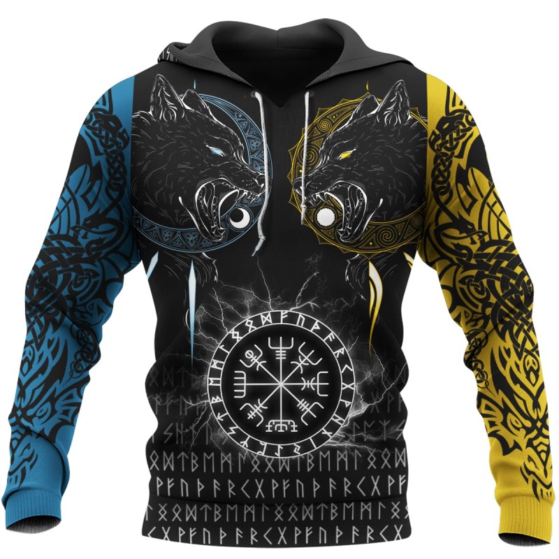 Viking Hoodie Sons of Fenrir Vegvisir Raven Valknut Front