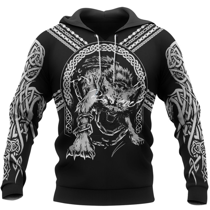 Viking Hoodie The Binding of Fenrir And Valknut Shield Front