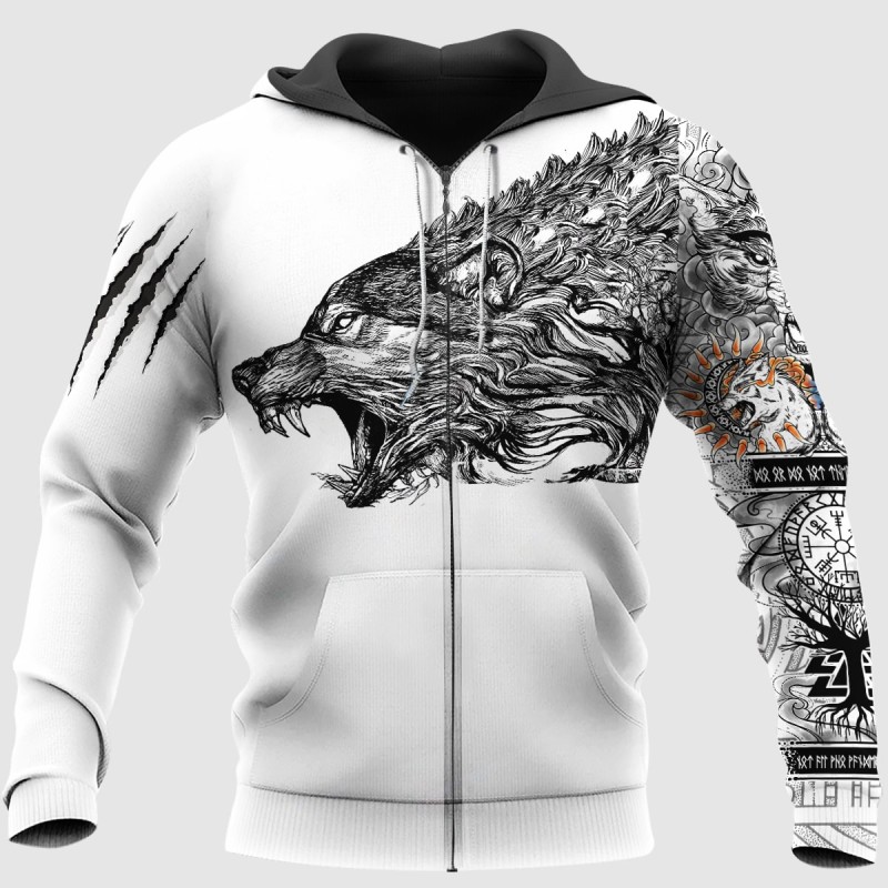 Viking Hoodie Wolf Art Claws Scratch Zip