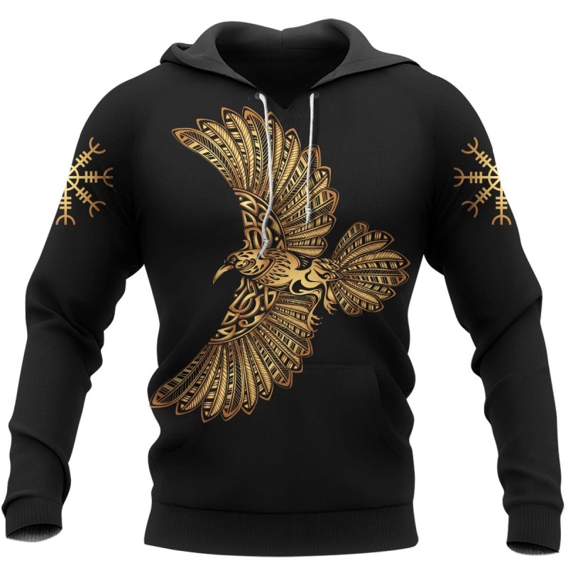 Viking Hoodie Raven The Helm of Awe Golden Color Front