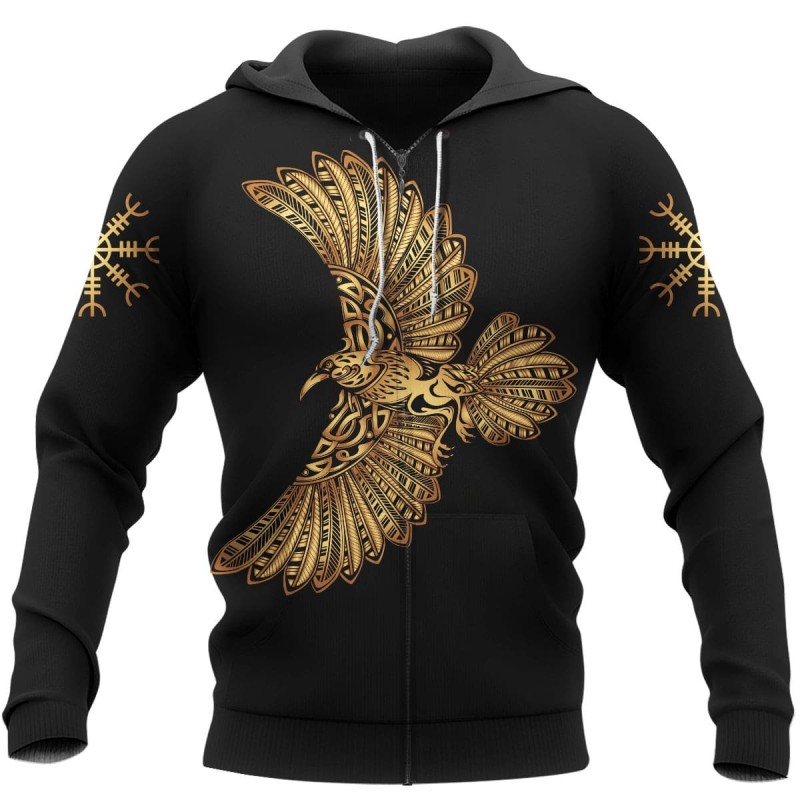 Viking Hoodie Raven The Helm of Awe Golden Color Zip