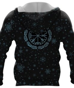 Viking Hoodie Fenrir Wolf Design Winter With Snowflakes Back