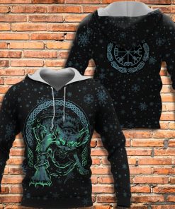 Viking Hoodie Fenrir Wolf Design Winter With Snowflakes