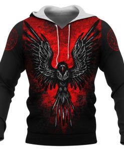 Viking Hoodie Flaming Raven Vegvisir Rune Front