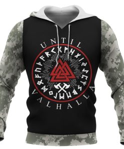 Viking Hoodie Until Valhalla Valknut Rune Axe Camo Front