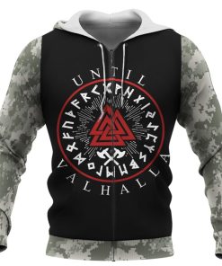 Viking Hoodie Until Valhalla Valknut Rune Axe Camo Zip