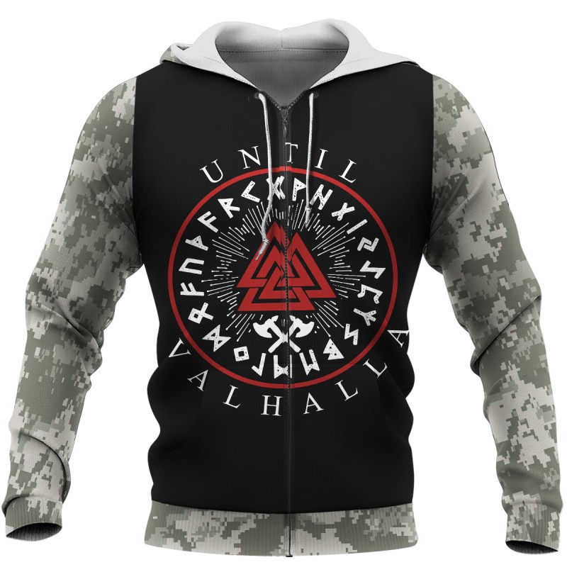 Viking Hoodie Until Valhalla Valknut Rune Axe Camo Zip